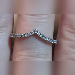 PANDORA T1 925 ALE 56 SPARKLING WISHBONE RING SIZE 7.5